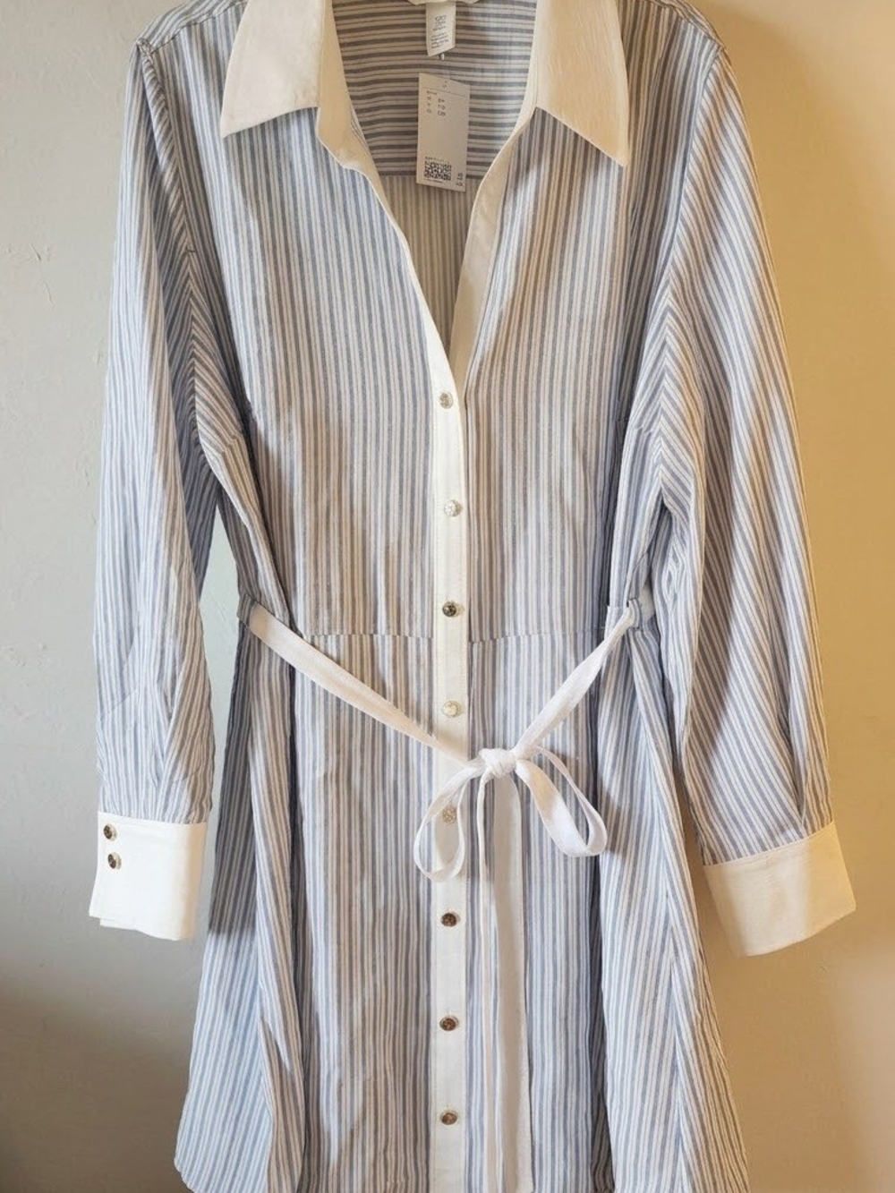 H&M Striped Shirt Dress with Tie Belt - Blue/White